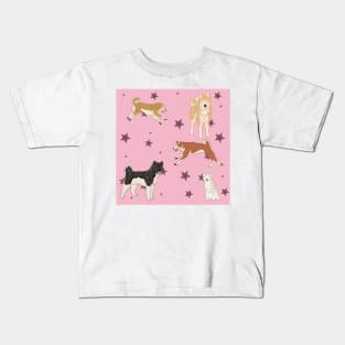 Pink Akitas and Stars Kids T-Shirt